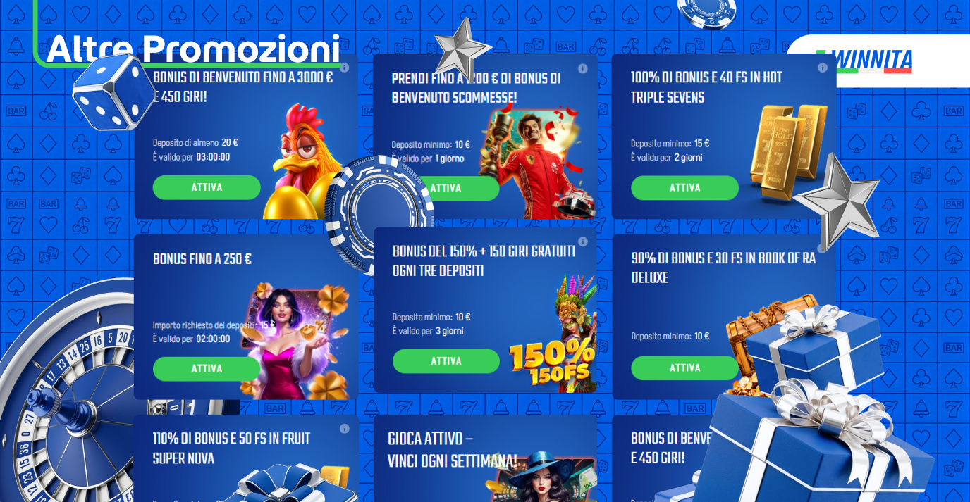 Approfitta dei vari e generosi bonus offerti dal casinò online Winnita.