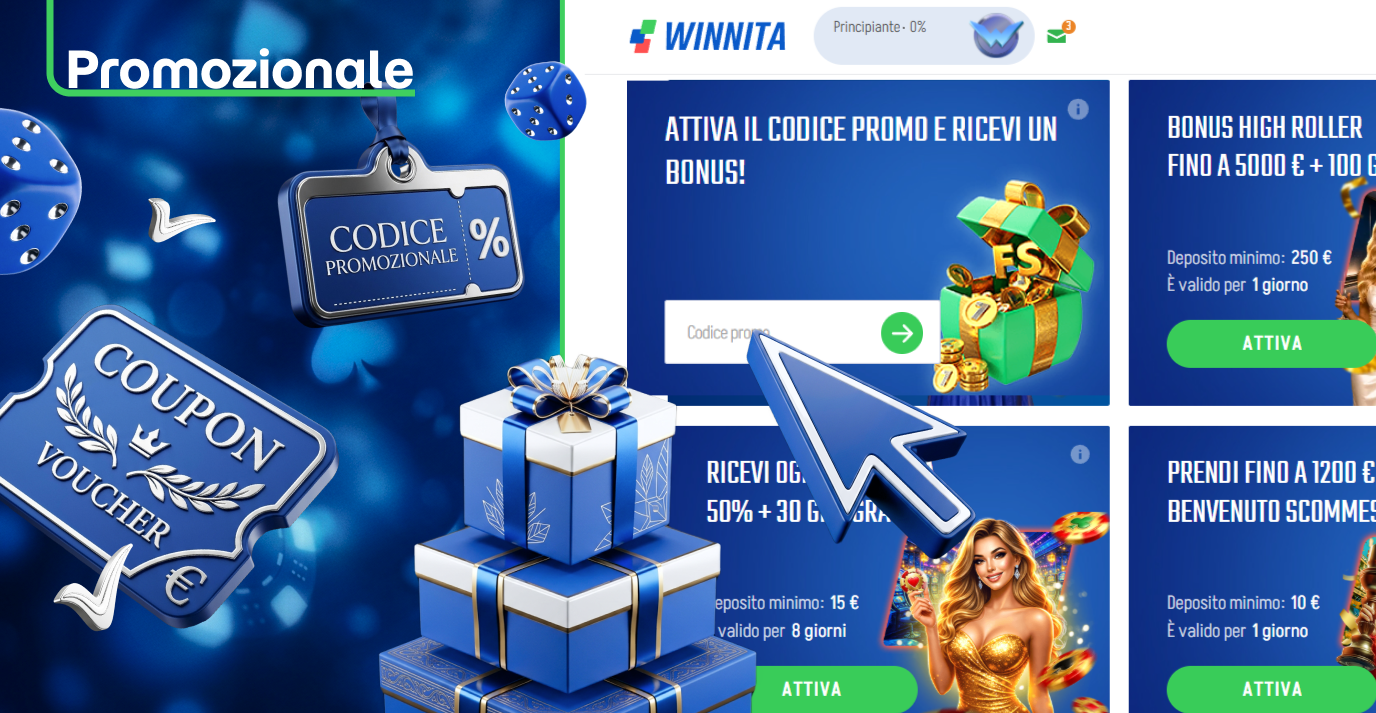 Attiva i codici promozionali di Winnita Casino attualmente in vigore