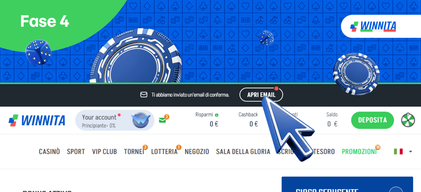 Conferma la posta per registrarti al Casinò Winnita