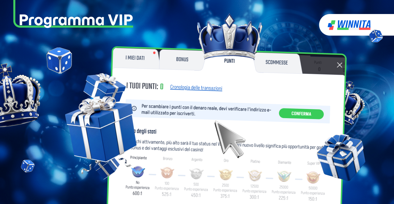 Winnita Casino offre un programma VIP e generosi premi.