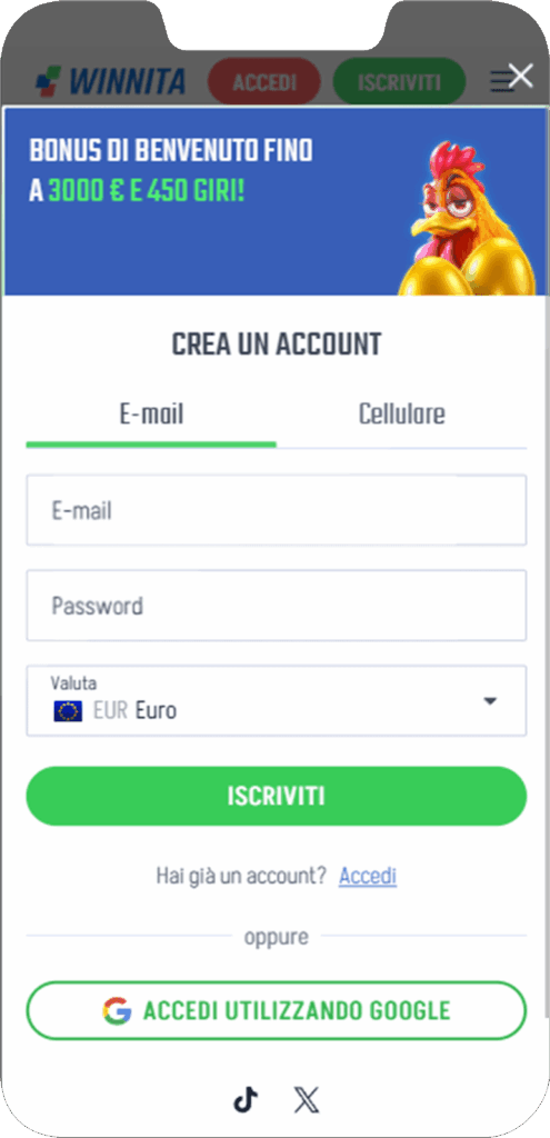Registrati per L'applicazione mobile Winnita in Italia