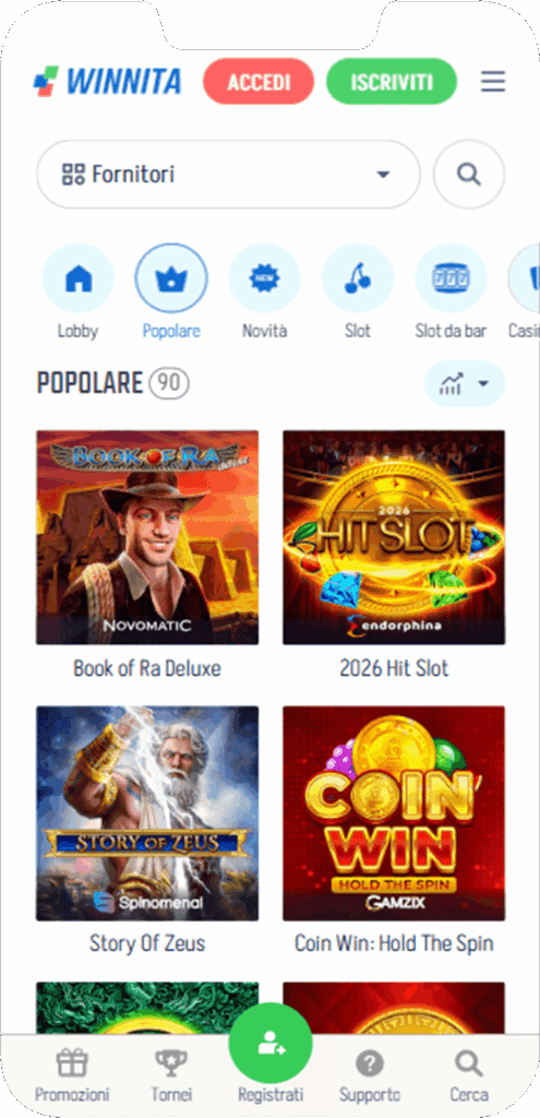 Sezione casinò Nell'app mobile Winnita in Italia